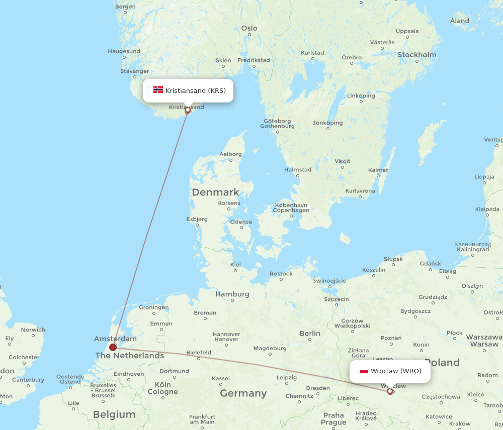 WRO-KRS flight routes