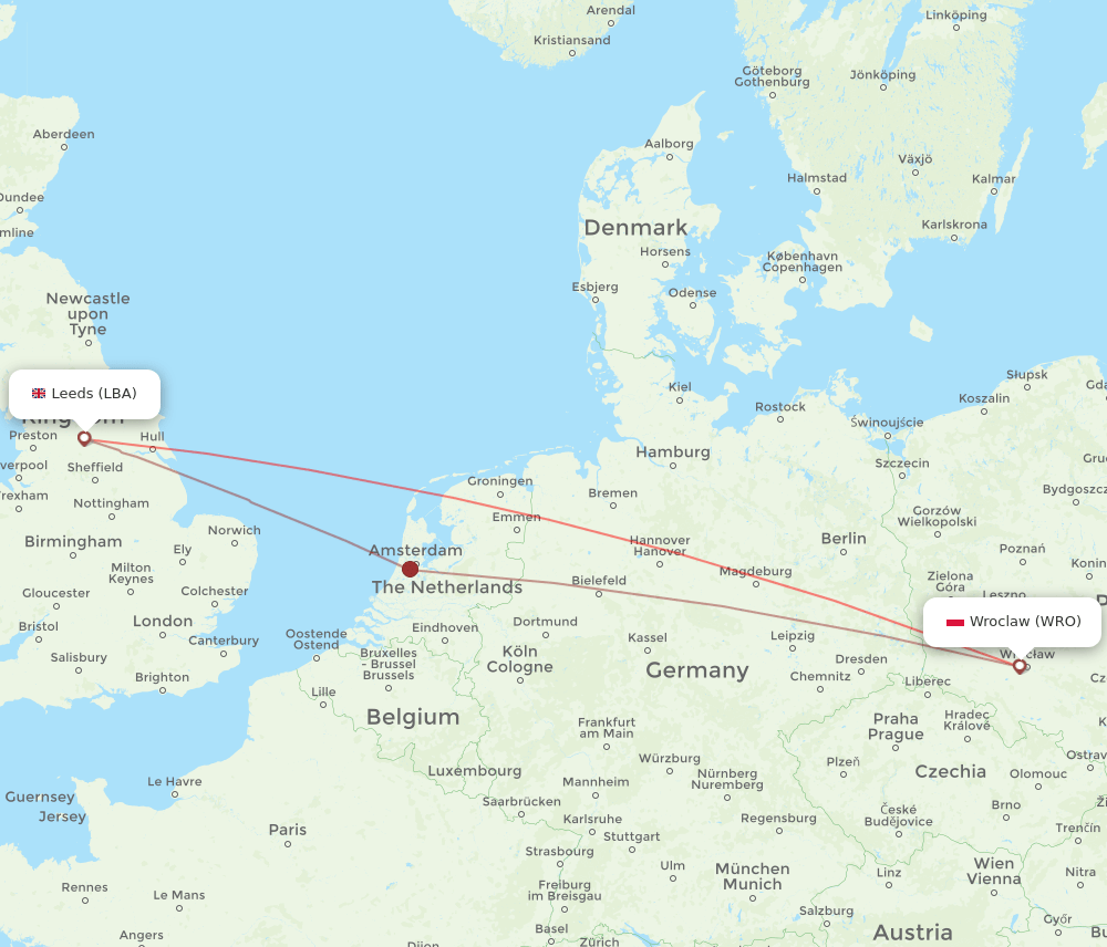 WRO-LBA flight routes