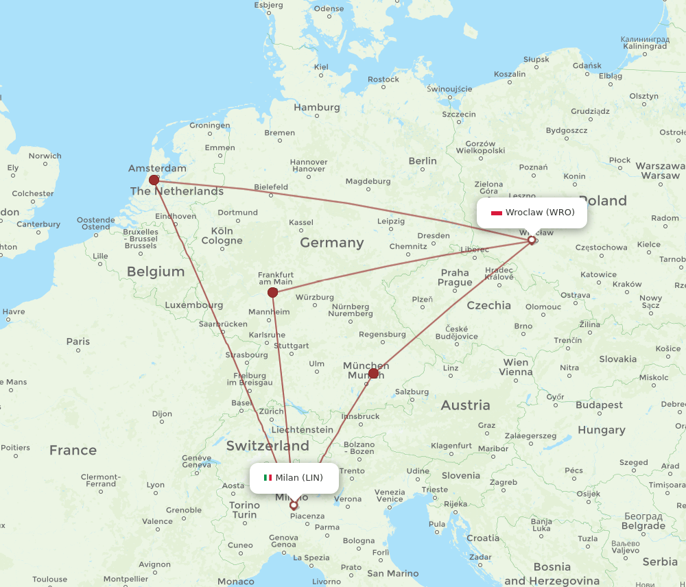 WRO-LIN flight routes