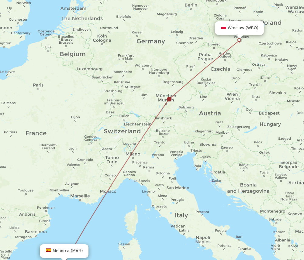 WRO-MAH flight routes