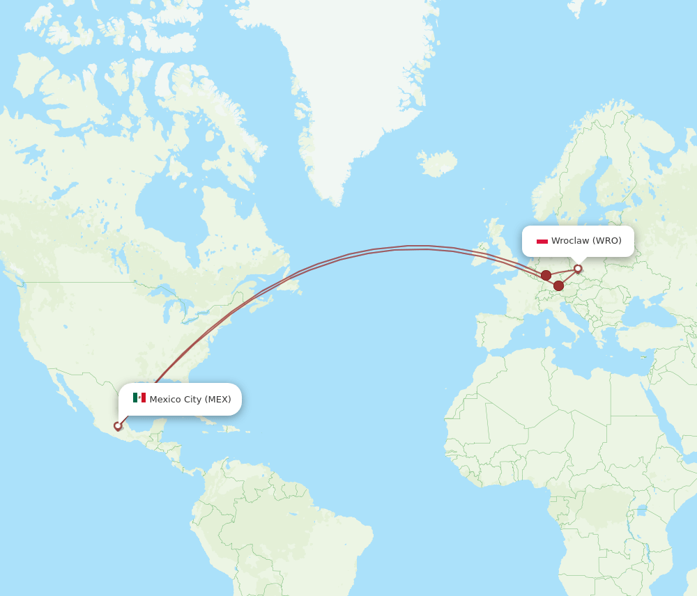 WRO-MEX flight routes
