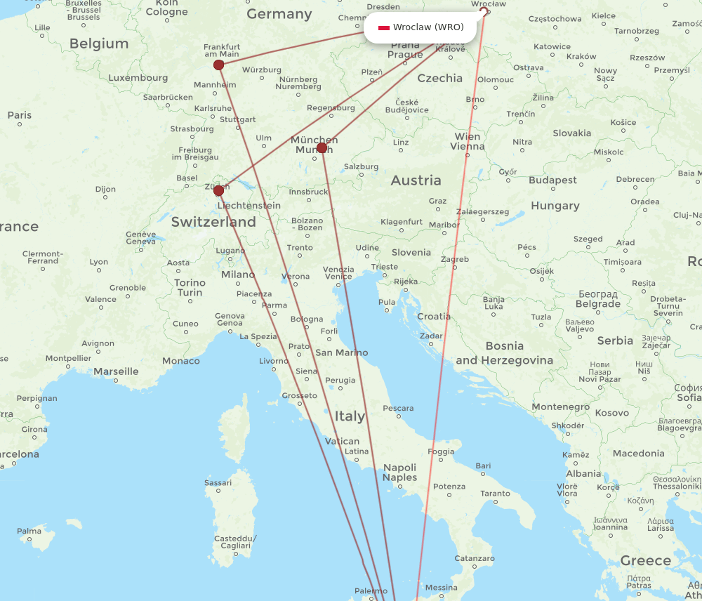 WRO-MLA flight routes