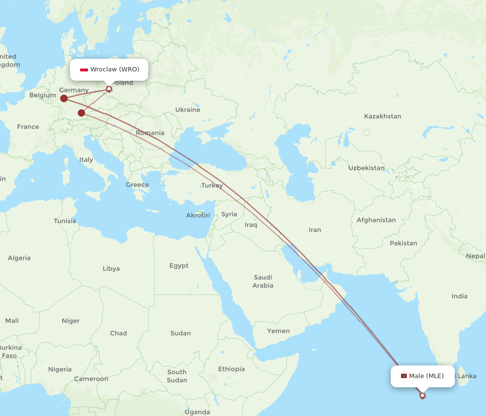 WRO-MLE flight routes