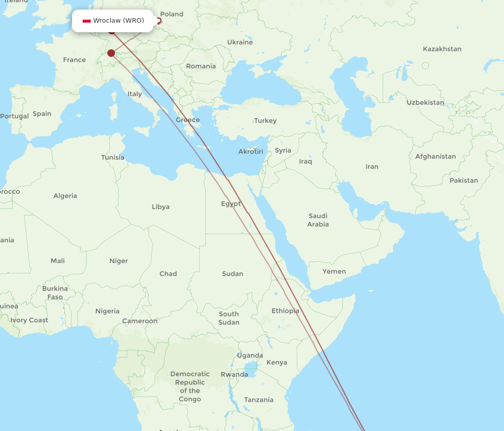 WRO-MRU flight routes