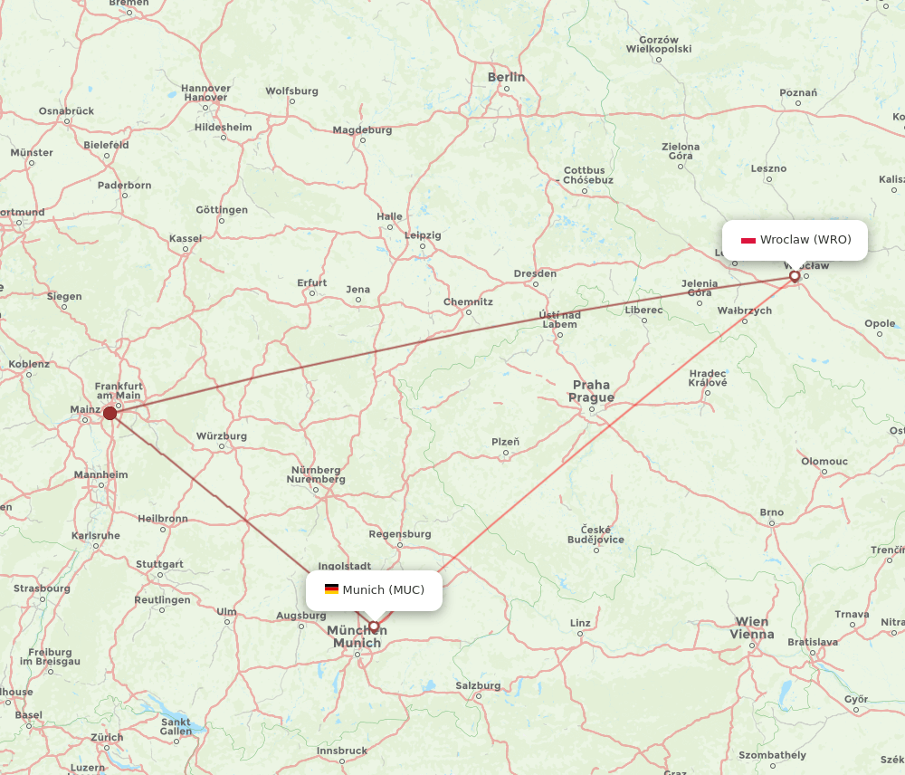 WRO to MUC flights and routes map