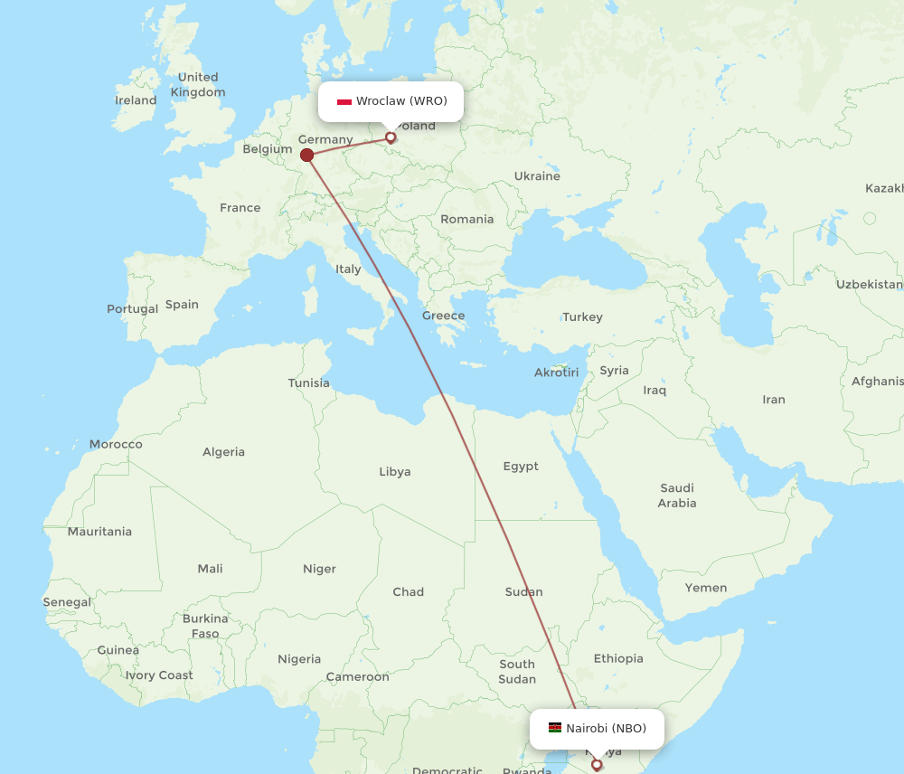 WRO-NBO flight routes