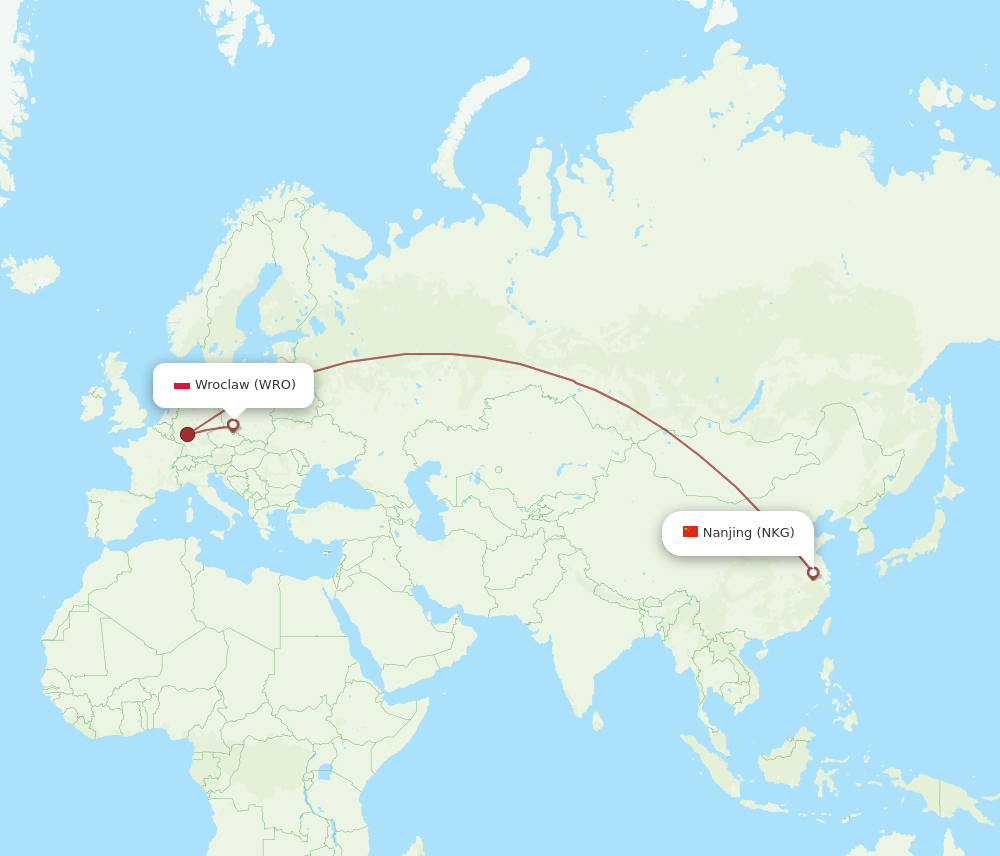 WRO to NKG flights and routes map