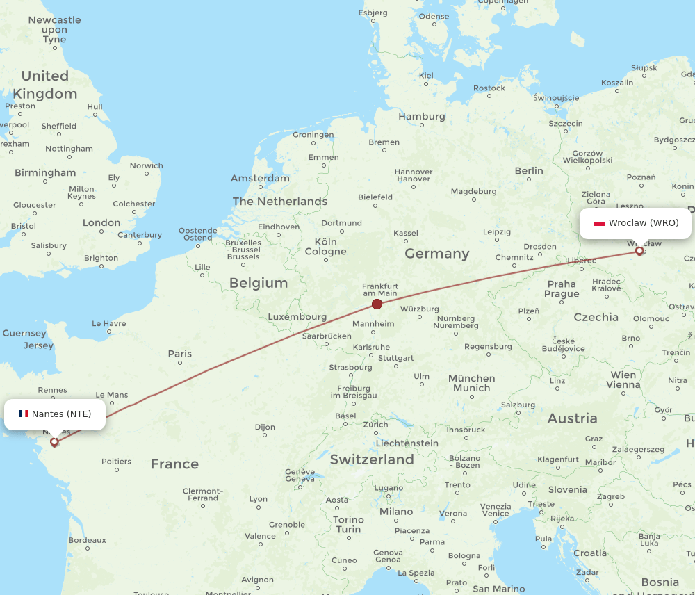 WRO-NTE flight routes