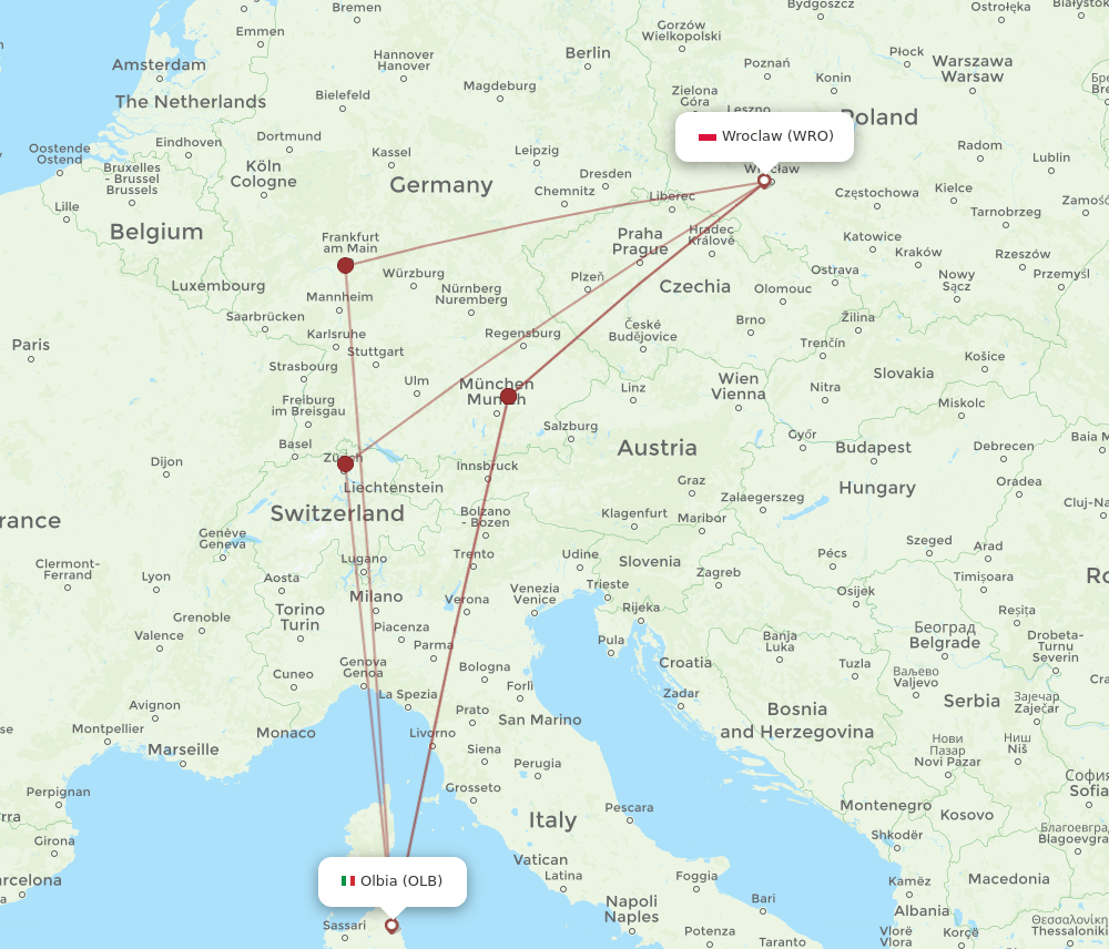 WRO-OLB flight routes