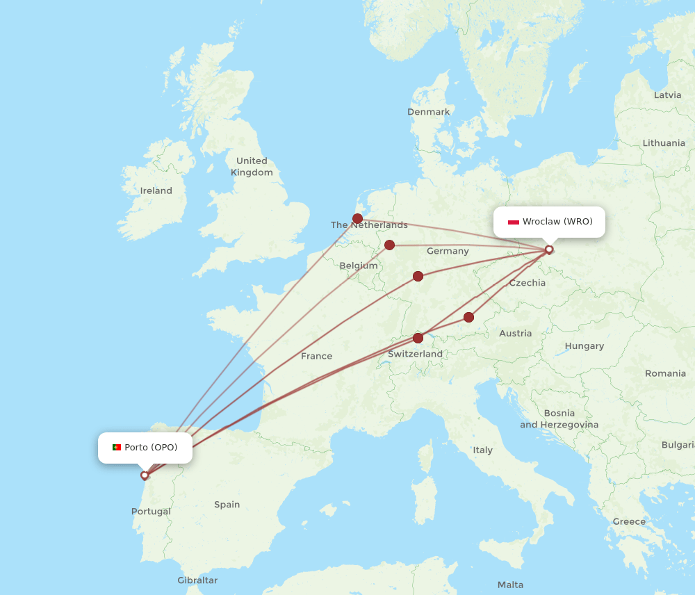 WRO-OPO flight routes