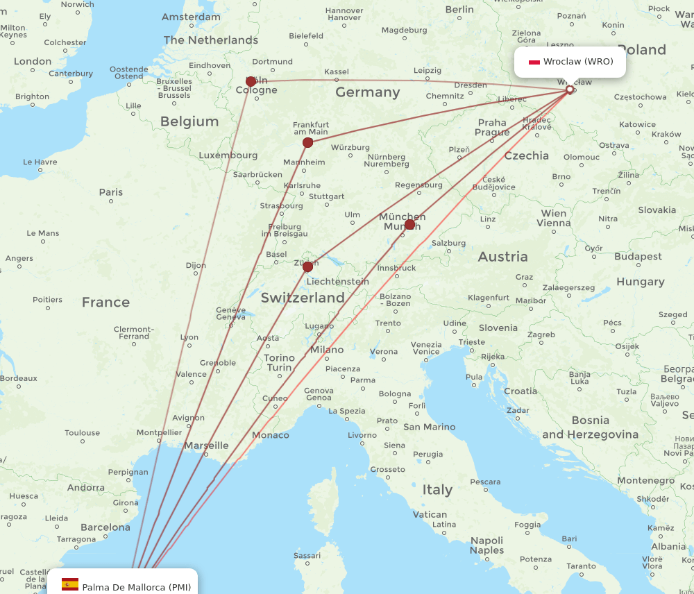 WRO-PMI flight routes