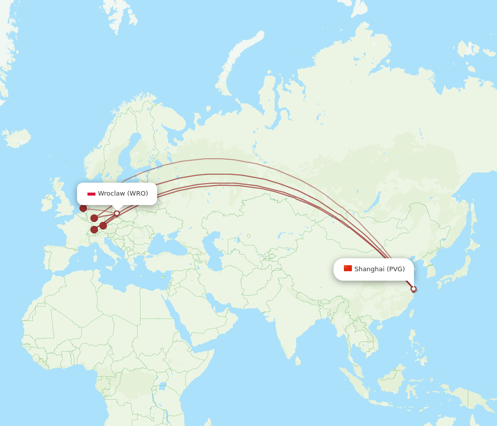 WRO to PVG flights and routes map