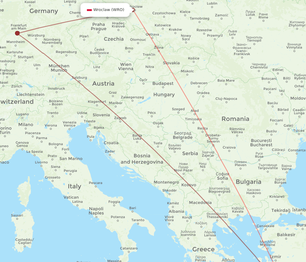 WRO-RHO flight routes