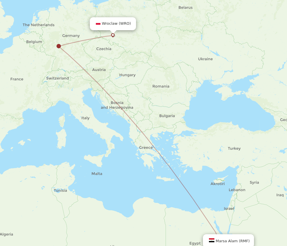 Marsa Alam - Wroclaw route map and flight paths