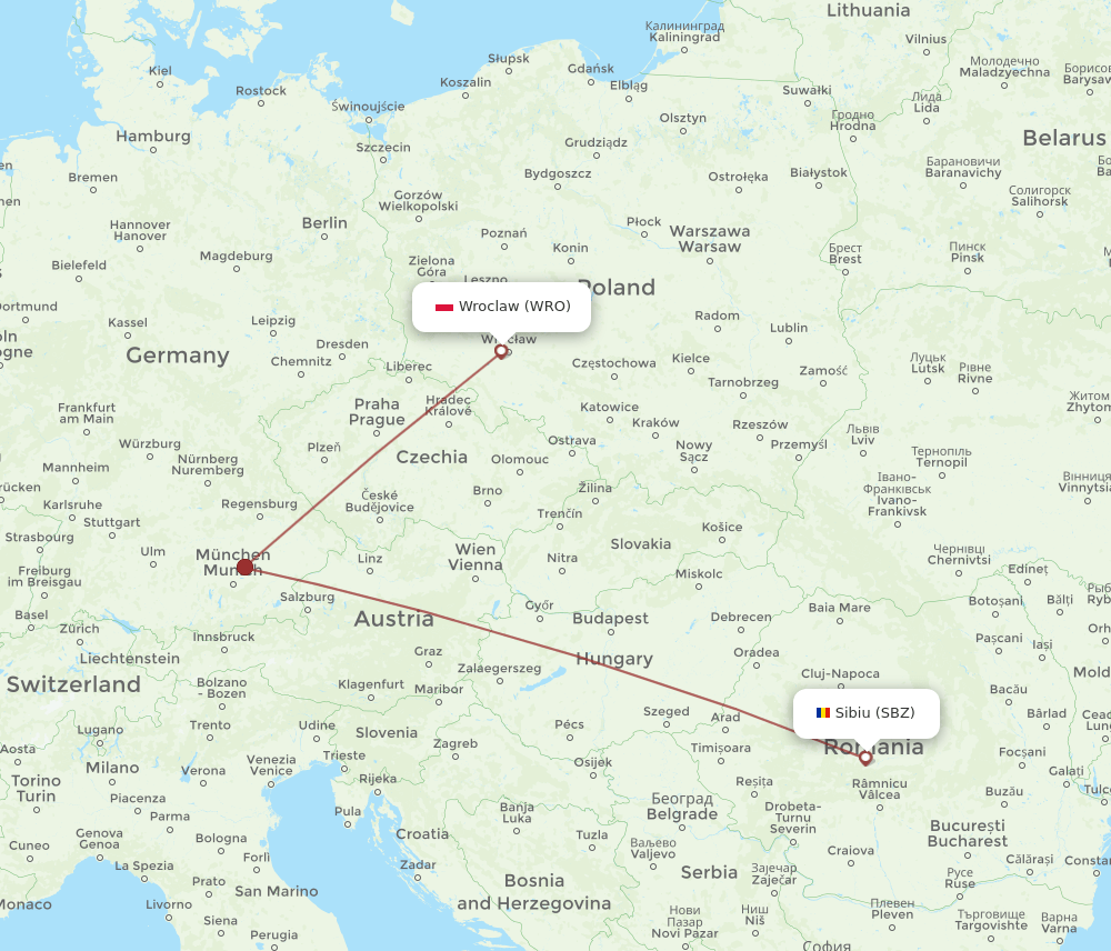 WRO-SBZ flight routes