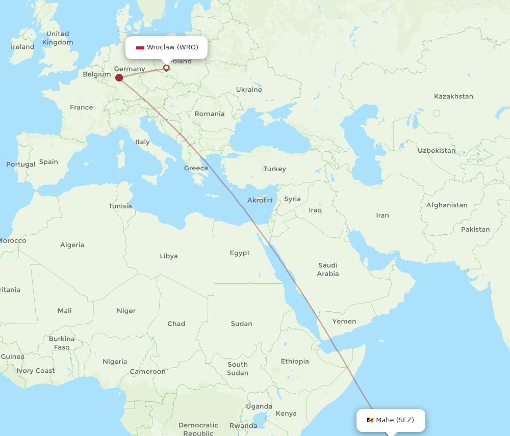 WRO-SEZ flight routes