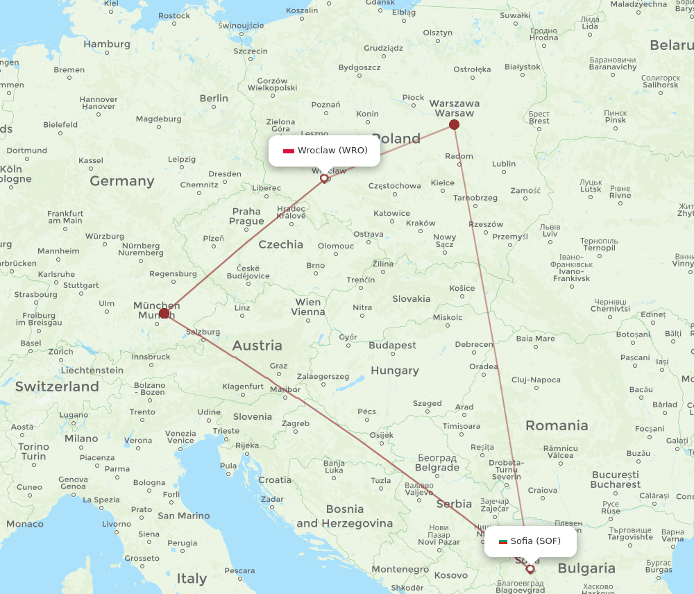 WRO-SOF flight routes