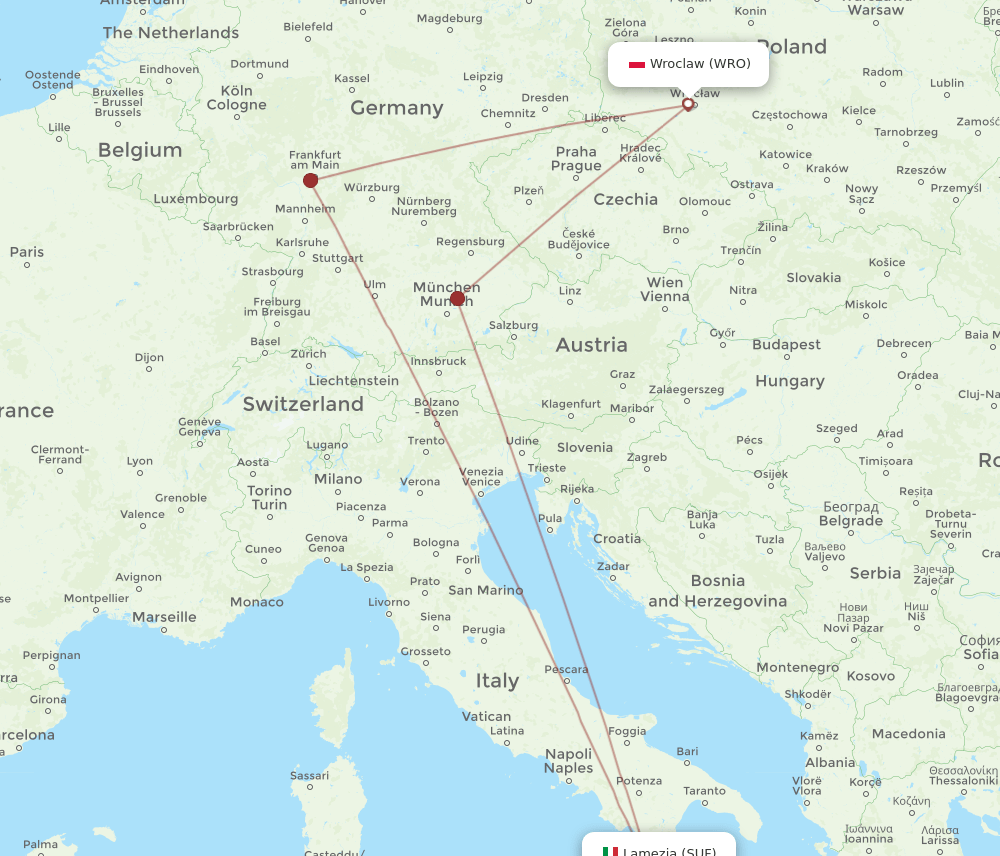 WRO-SUF flight routes