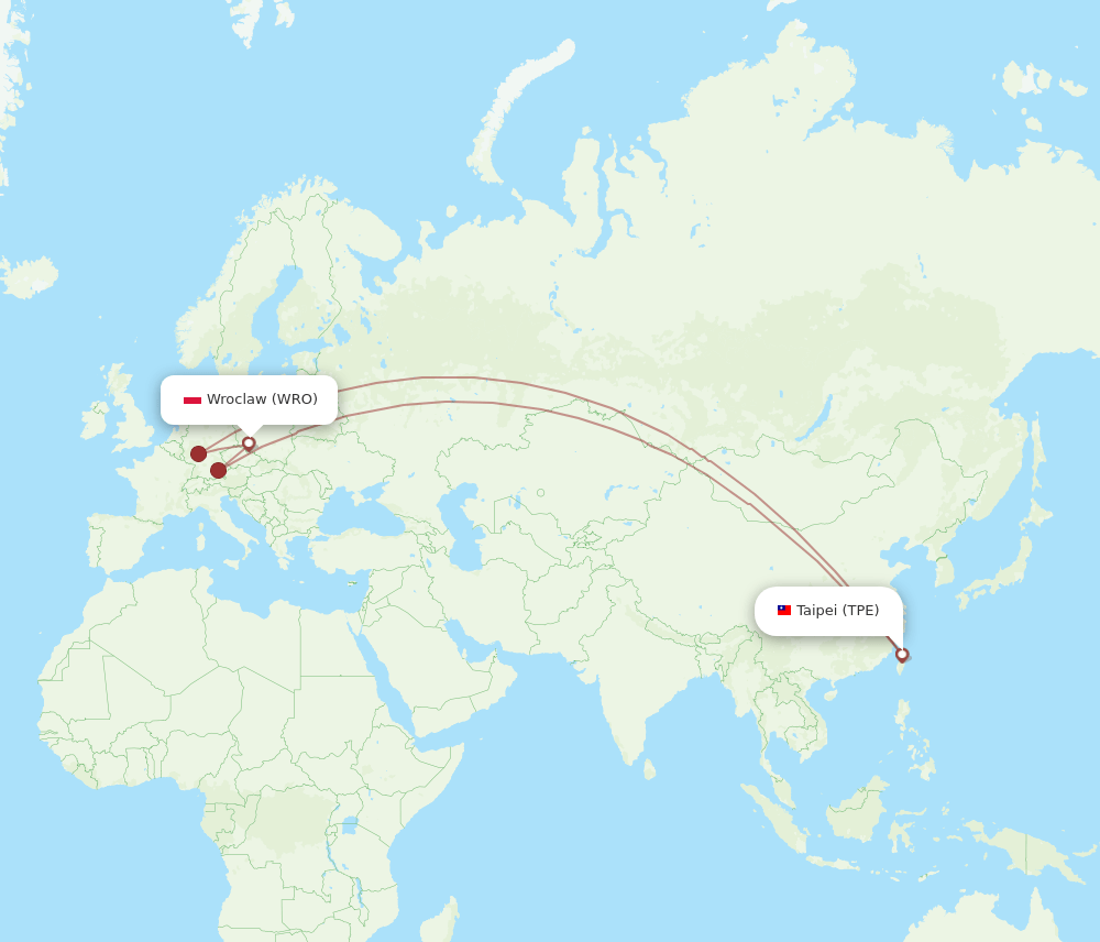 WRO to TPE flights and routes map