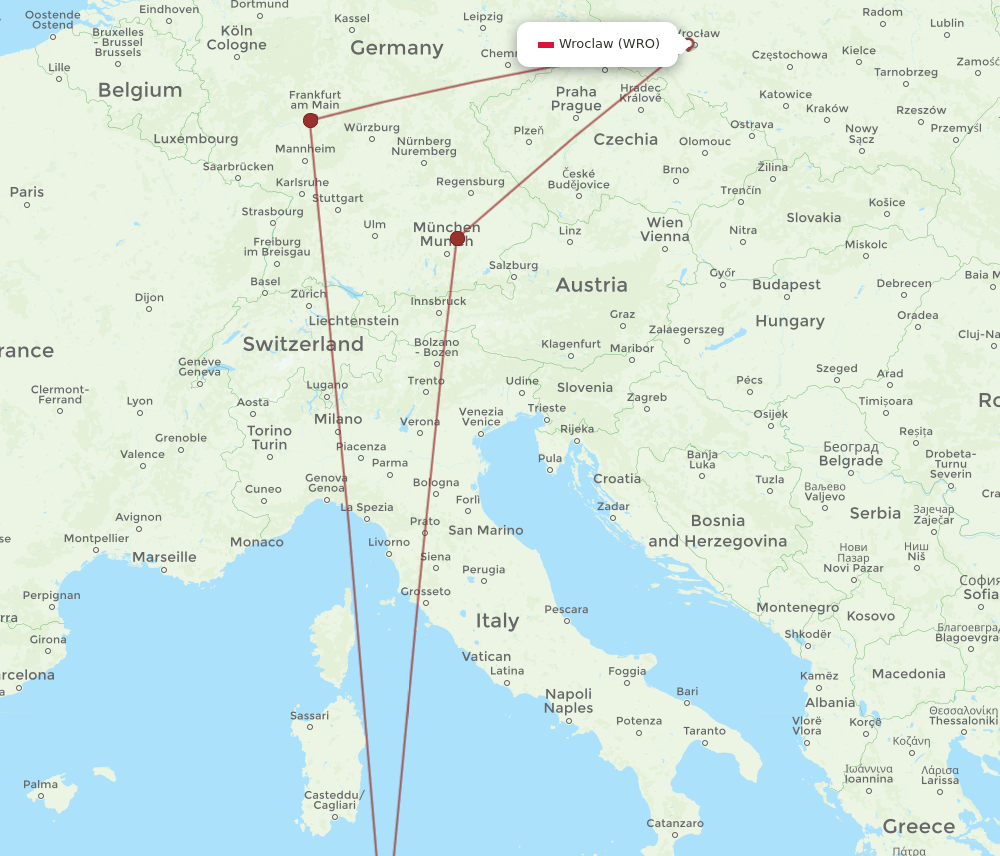 WRO-TUN flight routes