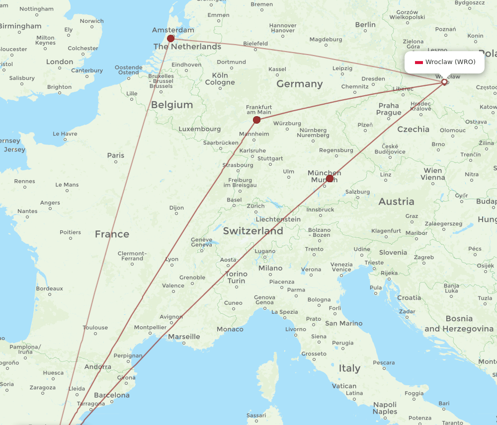 WRO-VLC flight routes