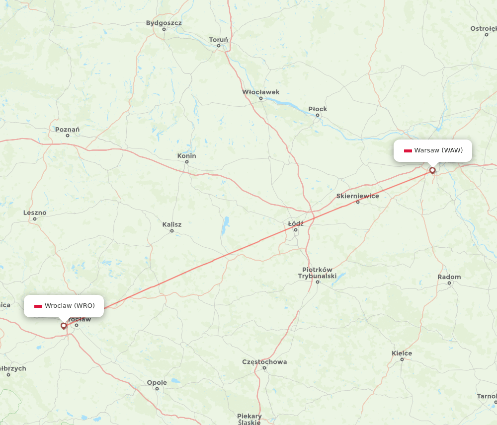 Wroclaw - Warsaw route map and flight paths