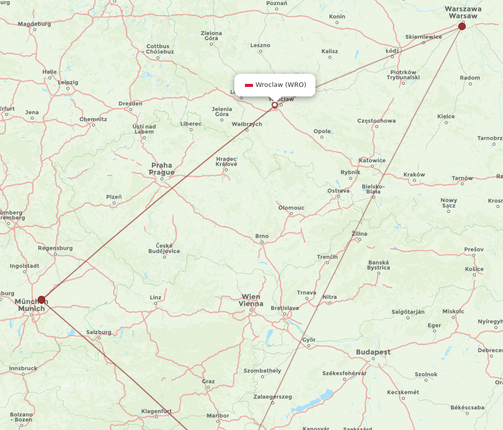Zagreb - Wroclaw route map and flight paths