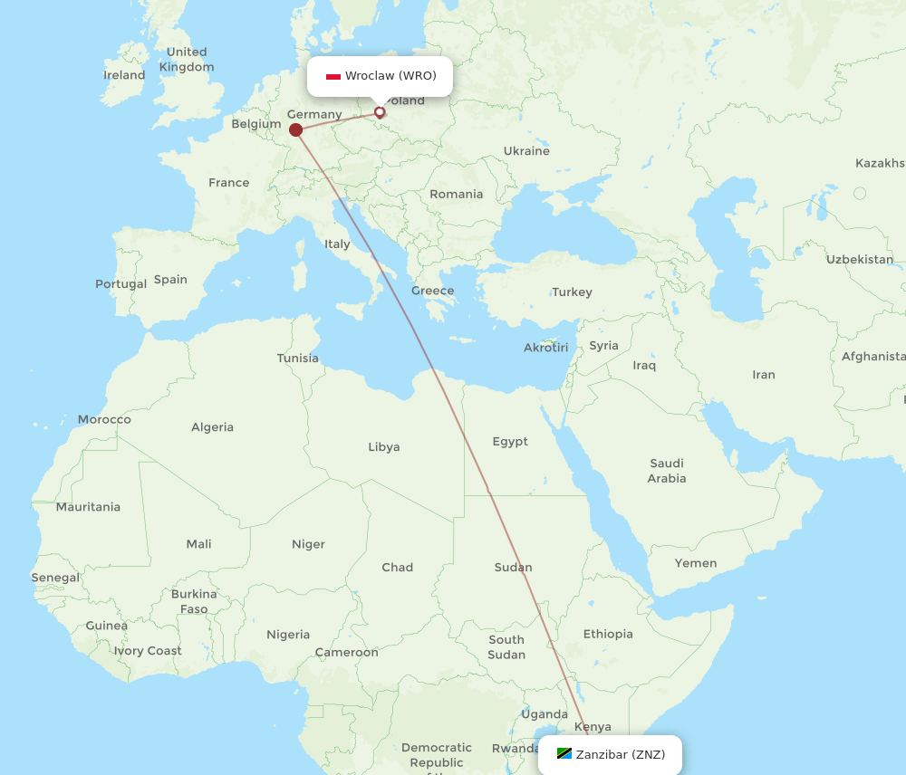 WRO-ZNZ flight routes