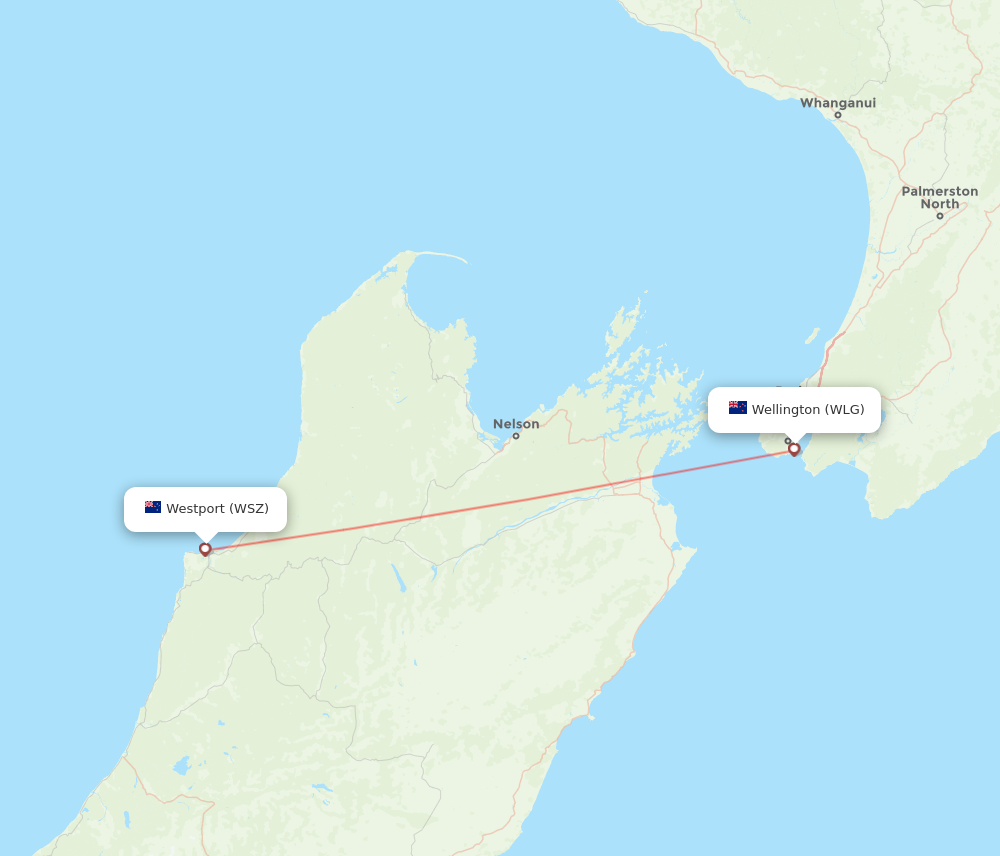 WSZ to WLG flights and routes map