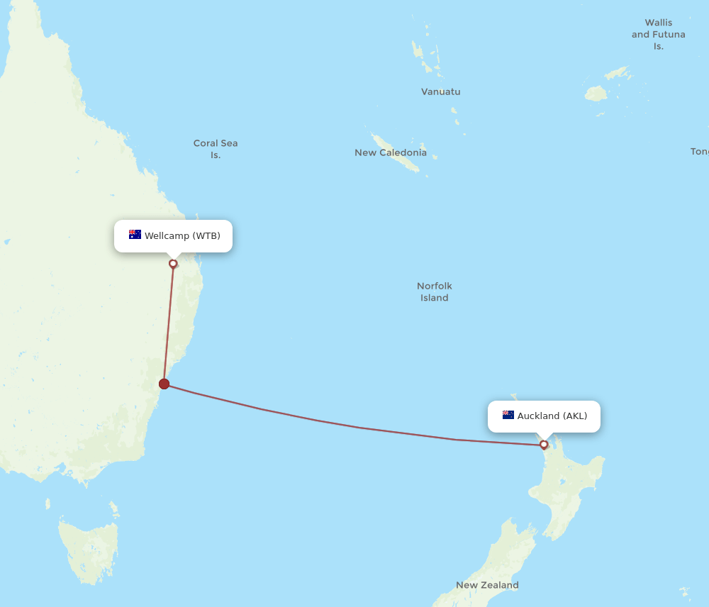 WTB-AKL flight routes