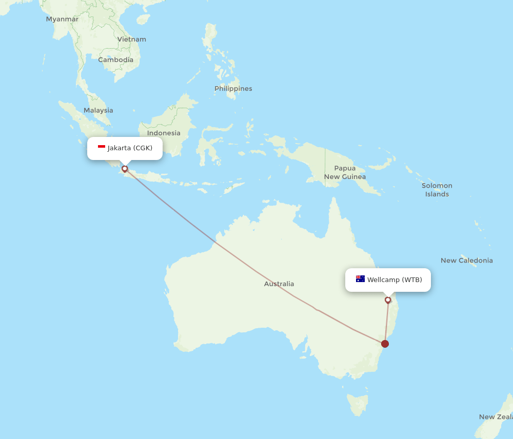 Jakarta - Wellcamp route map and flight paths