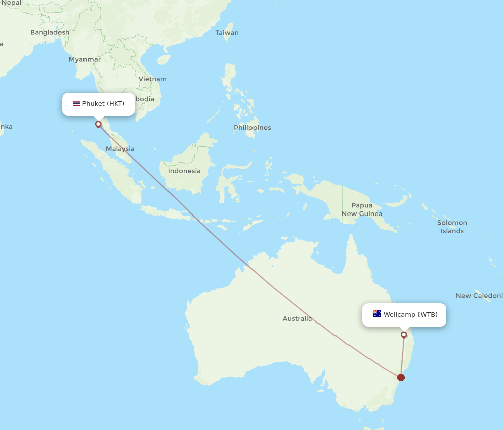 HKT to WTB flights and routes map