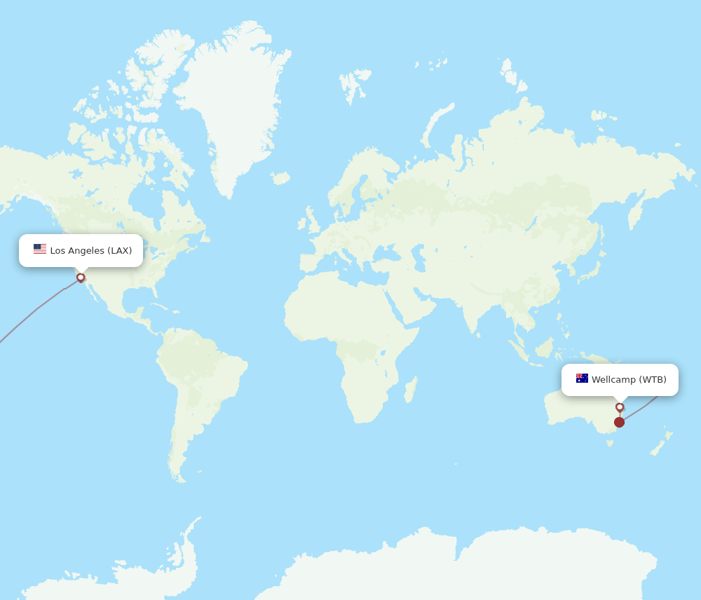 LAX to WTB flights and routes map