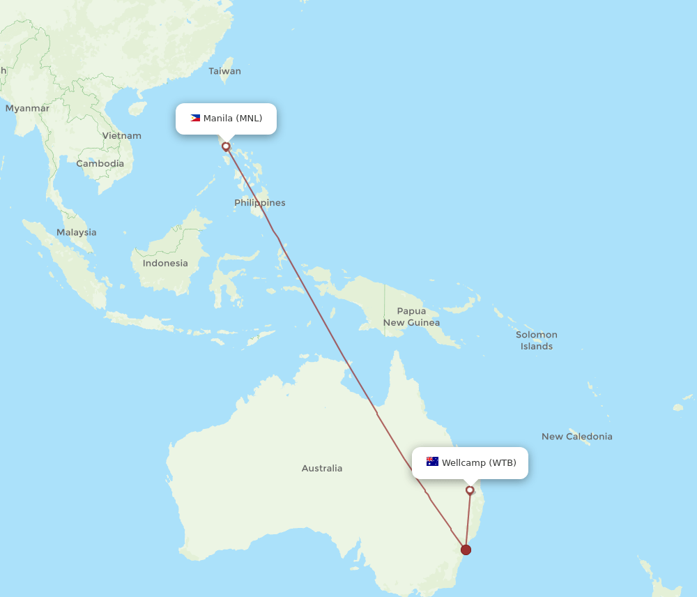 Manila - Wellcamp route map and flight paths