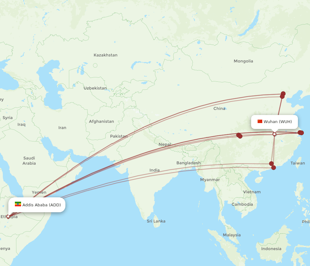 WUH-ADD flight routes