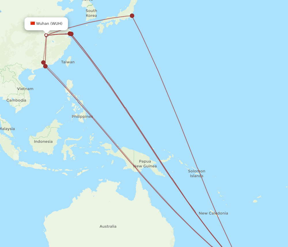 WUH to AKL flights and routes map