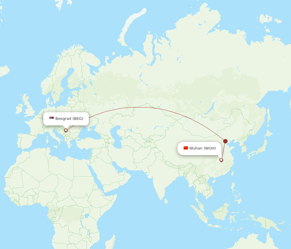 WUH to BEG flights and routes map