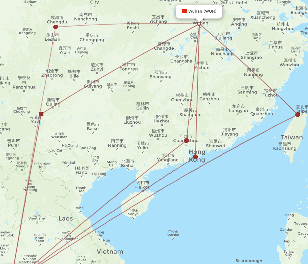 WUH to BKK flights and routes map