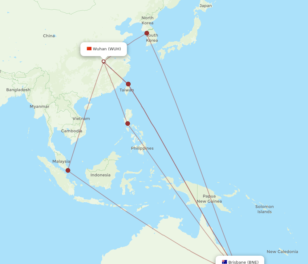 WUH-BNE flight routes