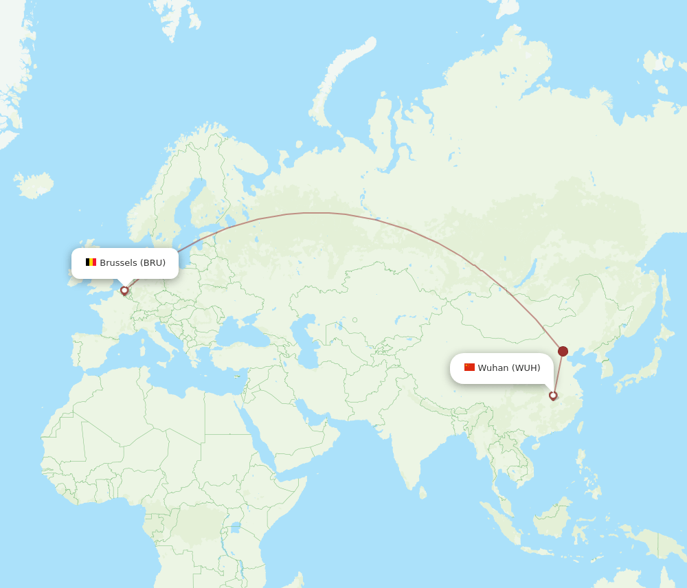 WUH to BRU flights and routes map