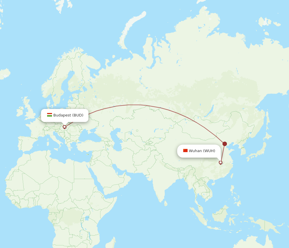 Budapest - Wuhan route map and flight paths