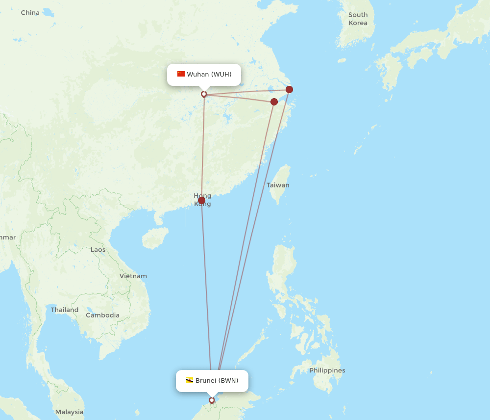 WUH-BWN flight routes