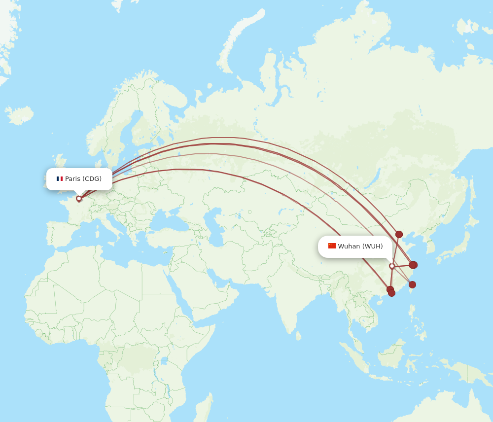 WUH to CDG flights and routes map