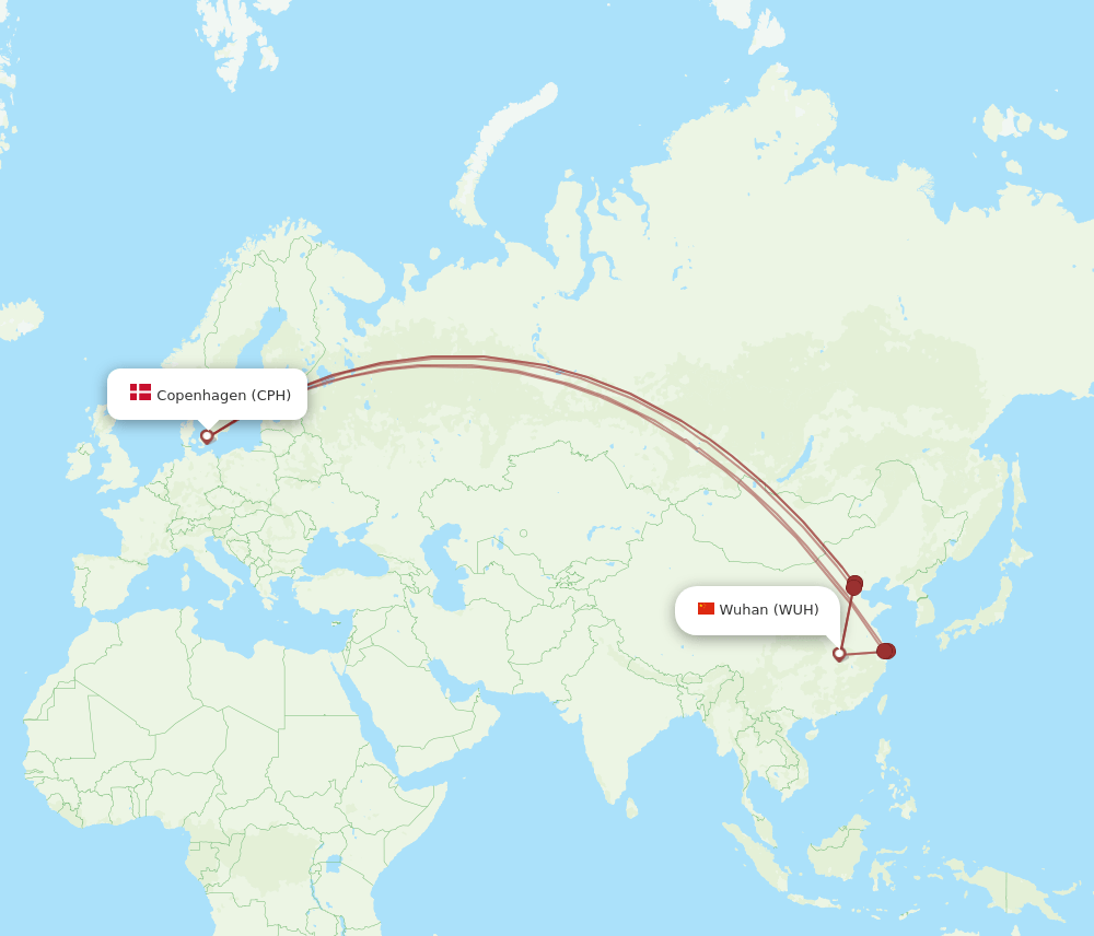 WUH-CPH flight routes
