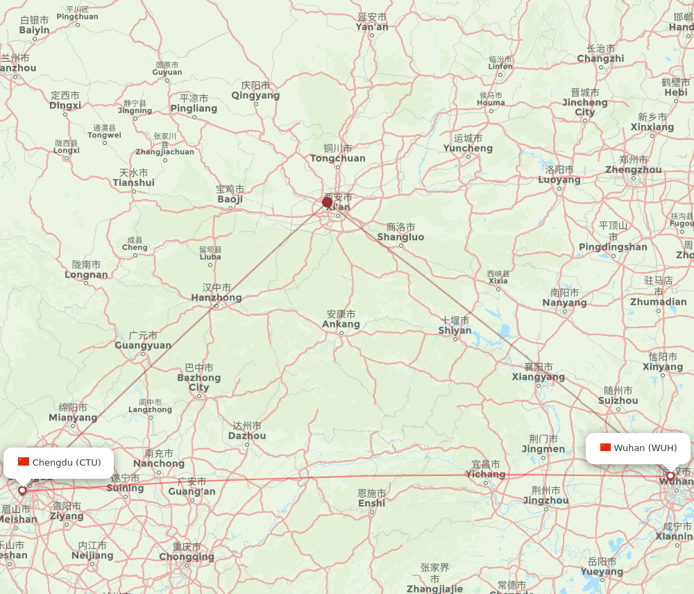 Wuhan - Chengdu route map and flight paths
