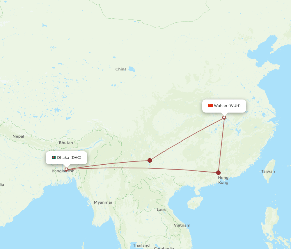 WUH-DAC flight routes
