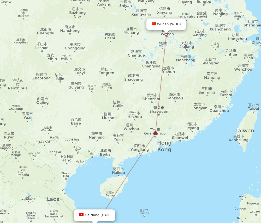 Da Nang - Wuhan route map and flight paths