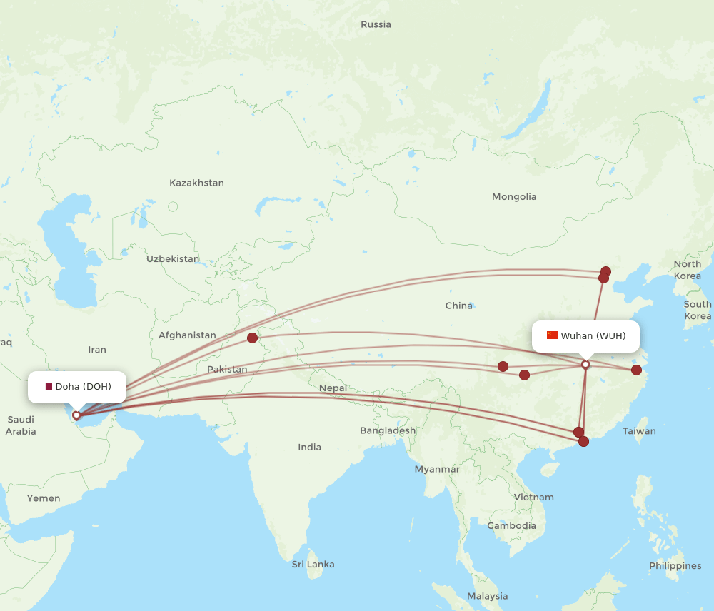 WUH-DOH flight routes