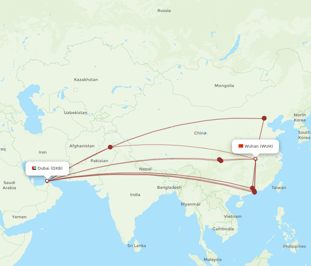 WUH to DXB flights and routes map