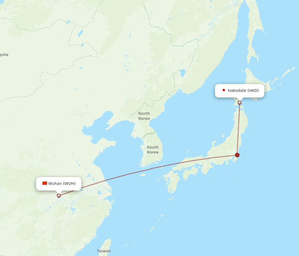 Hakodate - Wuhan route map and flight paths